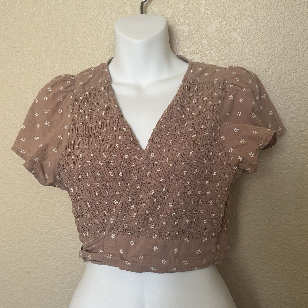 american eagle crop top Wrap Shirt Spring Boho Brown Tie Size‎ Large
